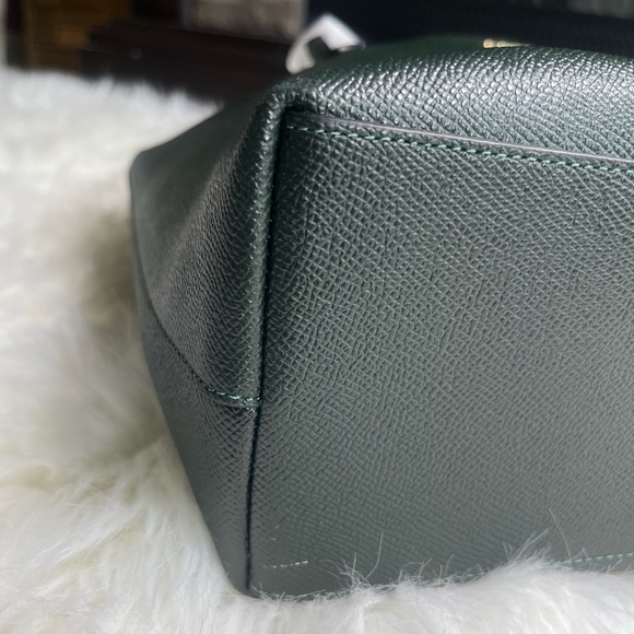 Coach Dark Green Crossgrain Leather Zip Top Caryall Tote Bag 4454 NWT - Picture 10 of 12